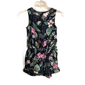Old Navy Floral Romper Child XL 14 Sleeveless Floral Tropical Navy Pink Ruffles